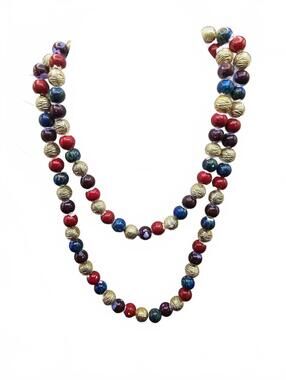 Vintage Multicolor Beaded Necklace with Gold Tone Accents